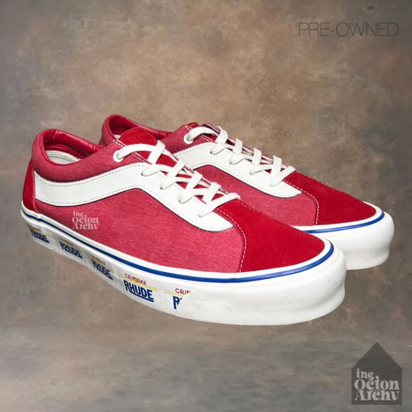 Size 12 Rhude x Vans Bold Ni 'Carlifonia Plate - Red' VN0A3WLPTHE1 Pre-Owned - Picture 1 of 9